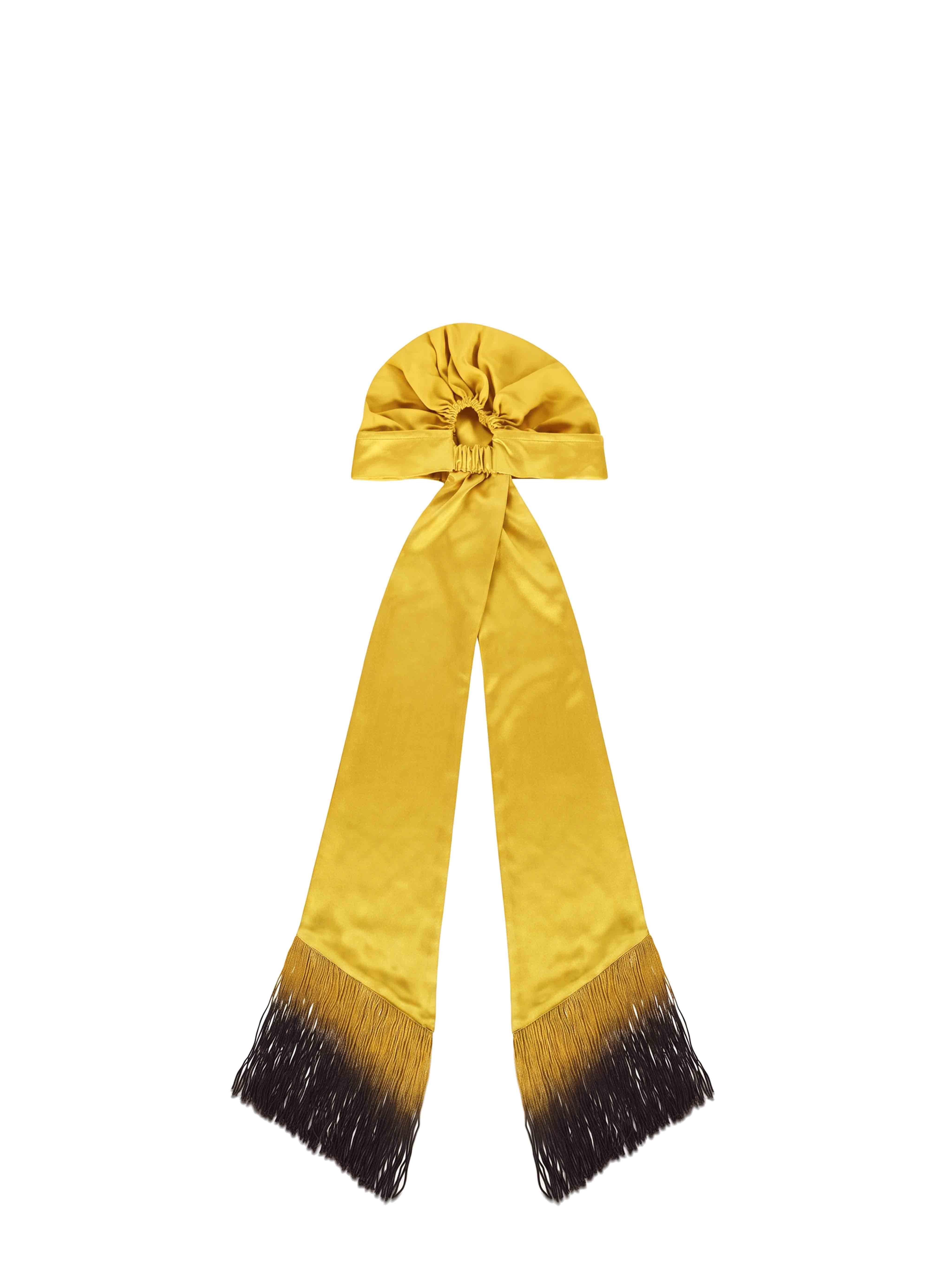 Foulard satinato con frange in giallo 