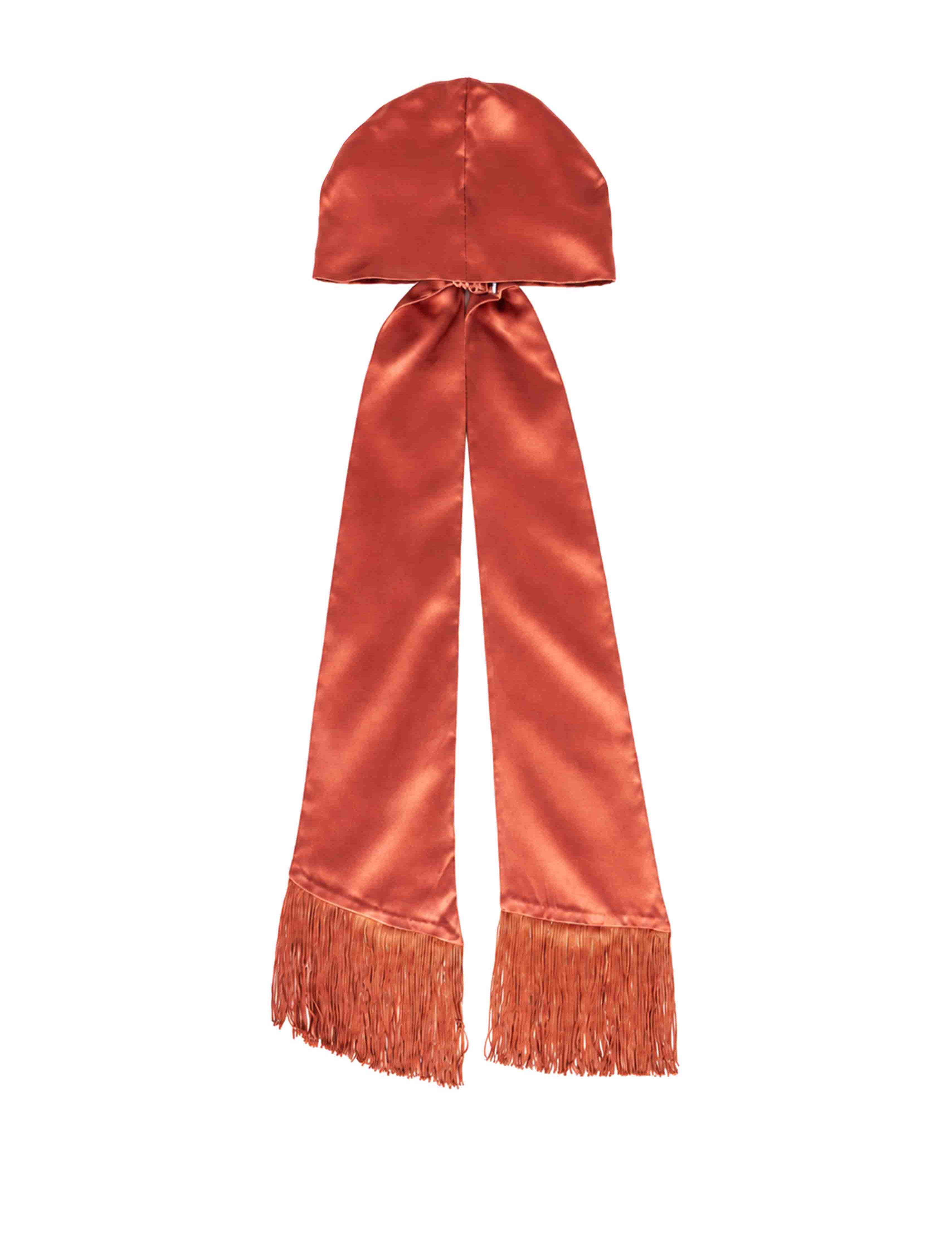 Foulard satinato con frange in marrone terracotta 