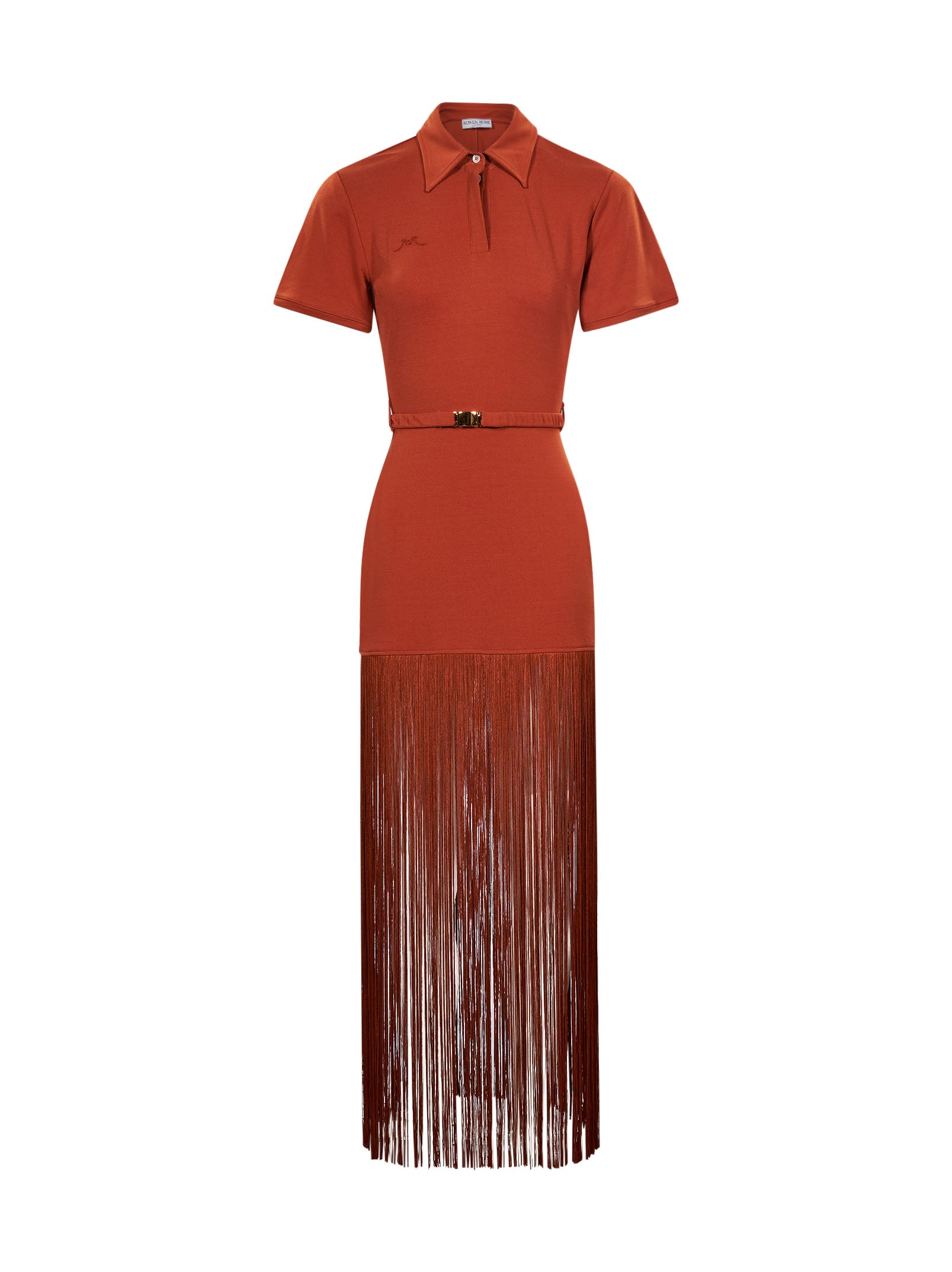 Abito lungo con frange in jersey arancione 