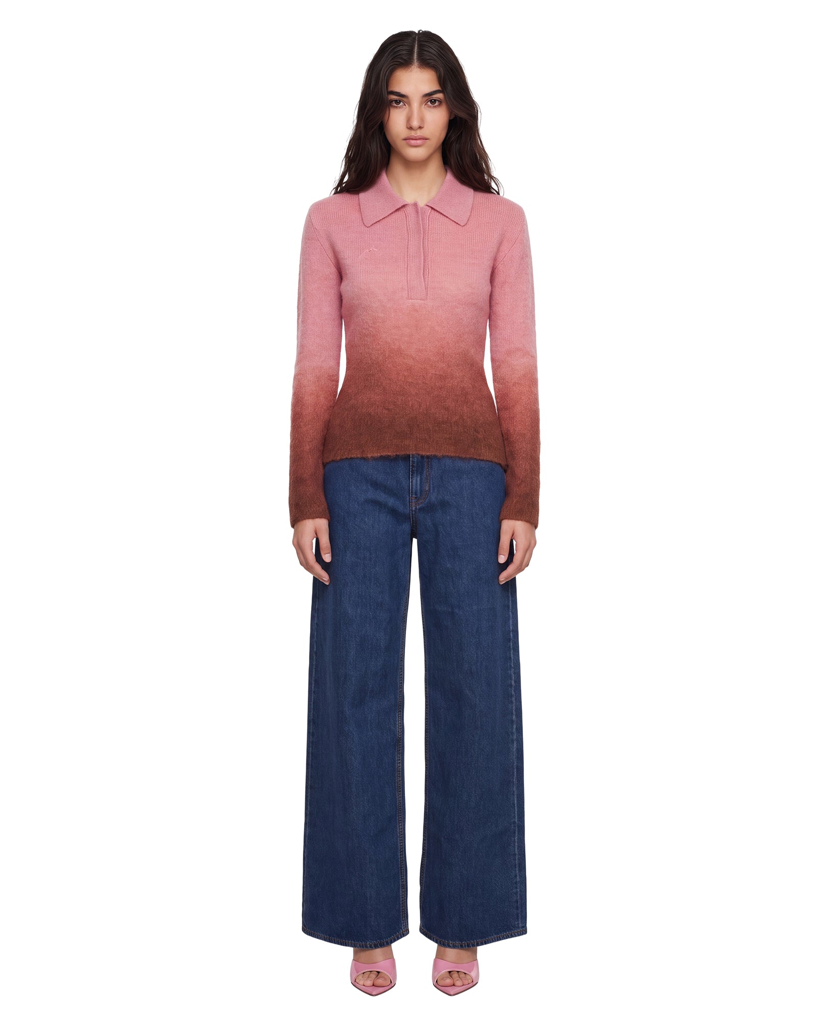 Polo degradè in mohair rosa 