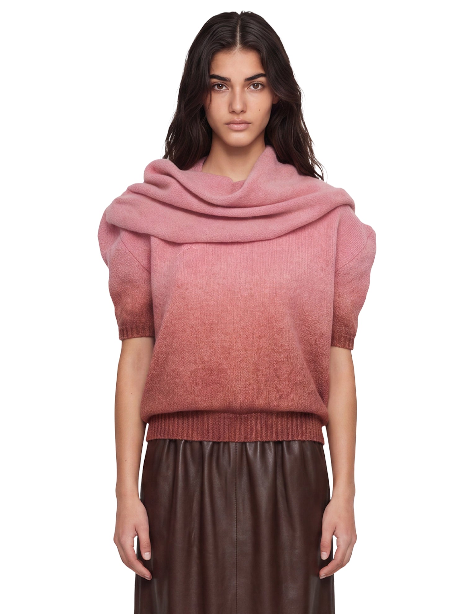 Maglia con sciarpa degradè in rosa 