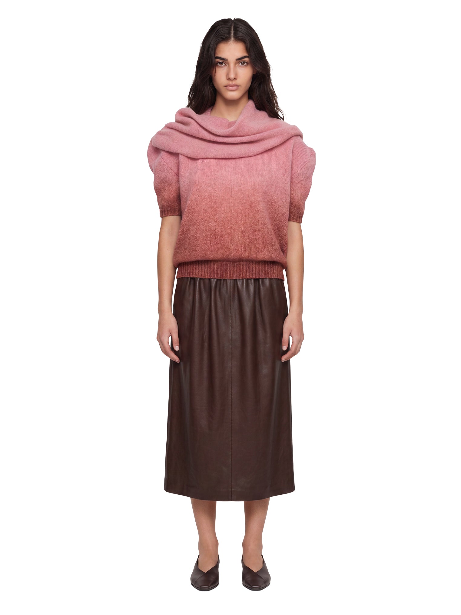 Maglia con sciarpa degradè in rosa 