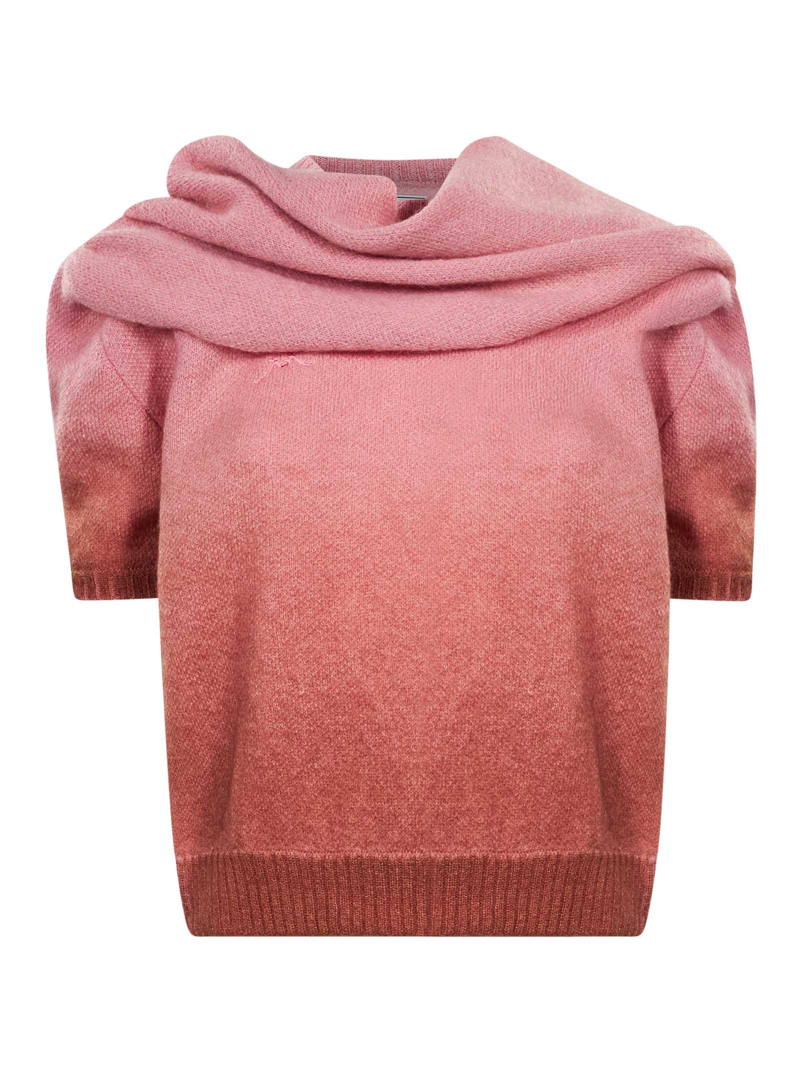 Maglia con sciarpa degradè in rosa 