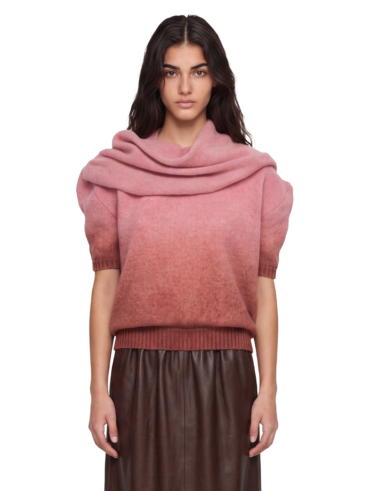 Maglia con sciarpa degradè in rosa 