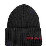 Beanie in misto lana con logo in nero 