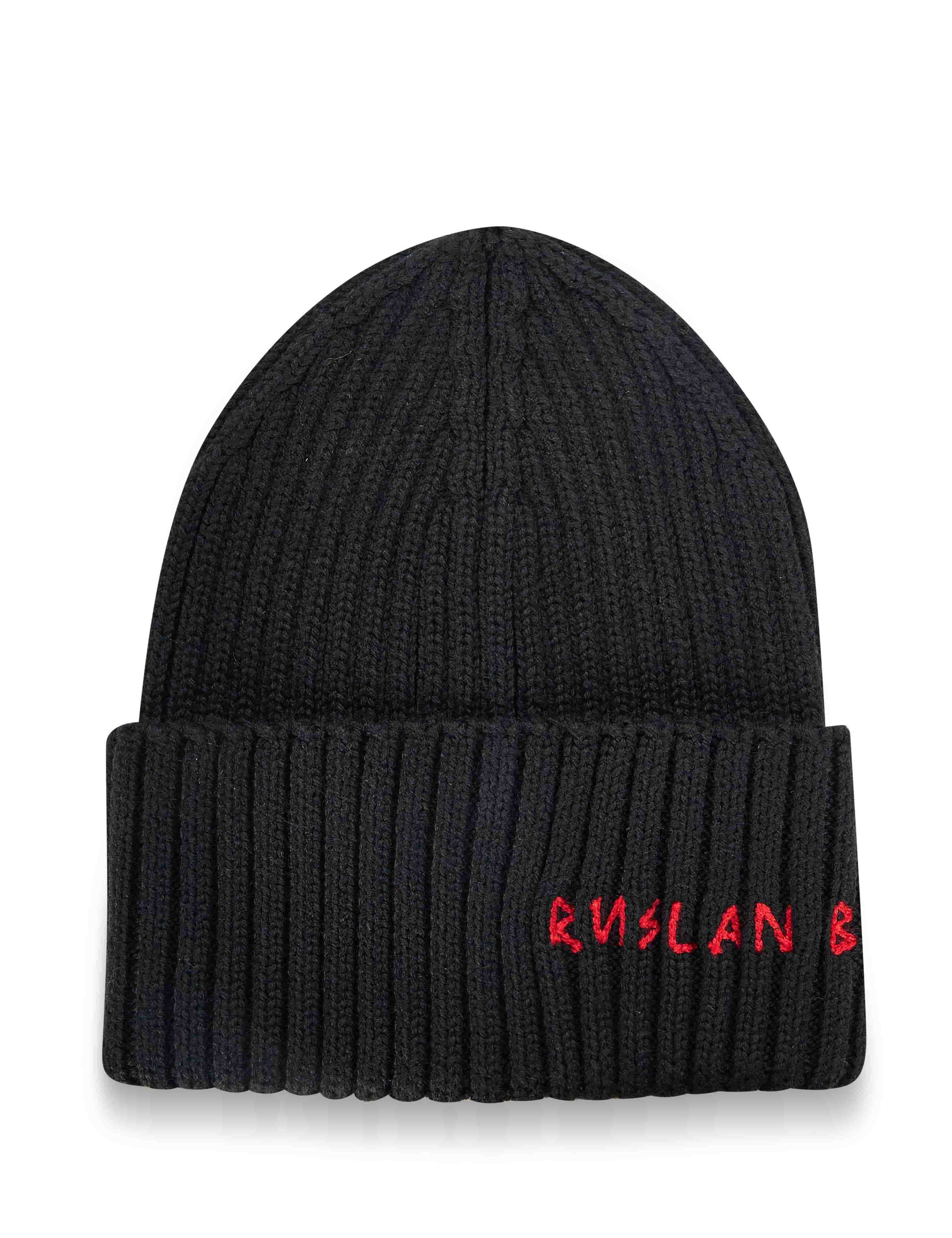 Beanie in misto lana con logo in nero 