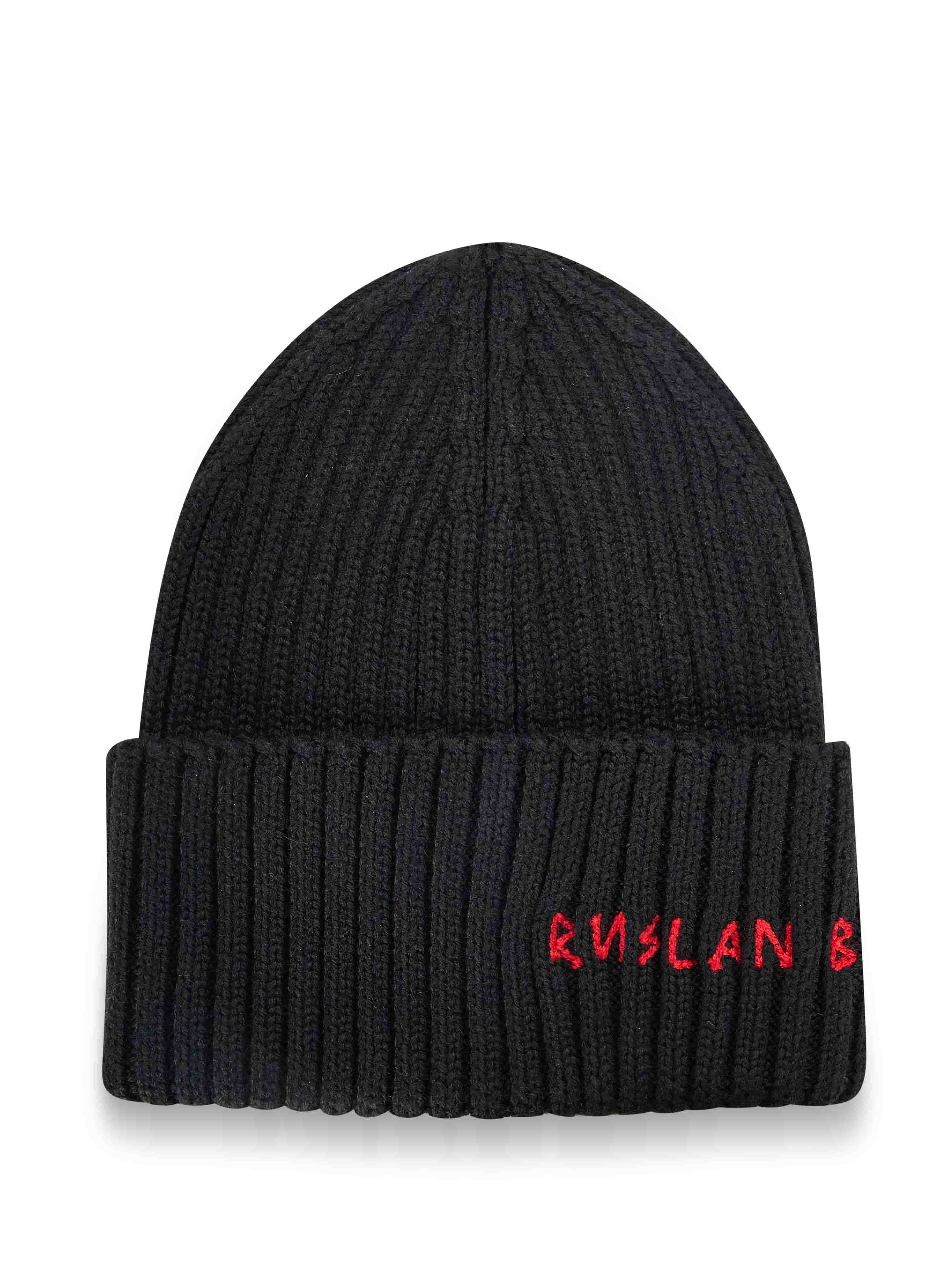 Beanie in misto lana con logo in nero 