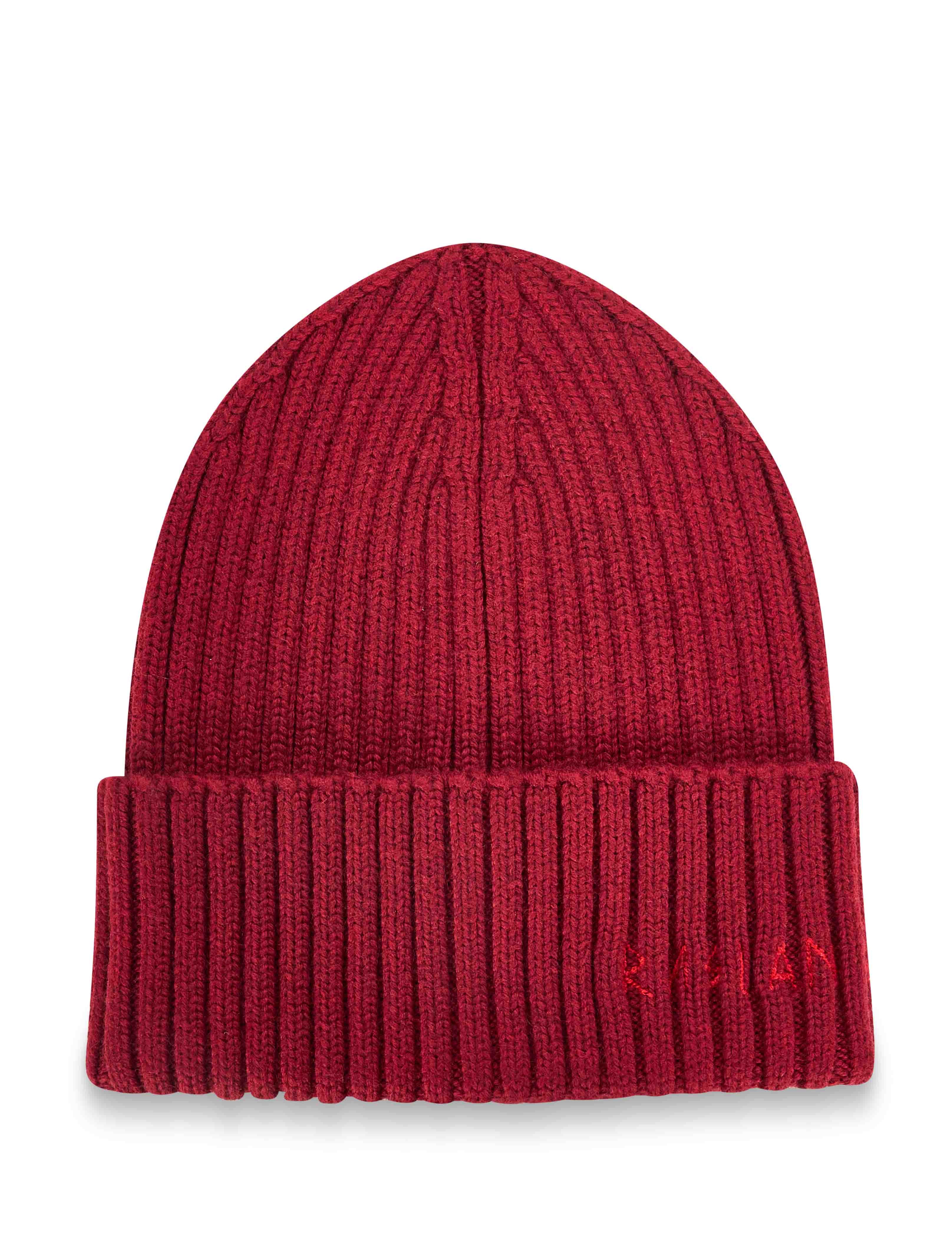 Beanie in misto lana con logo in bordeaux 
