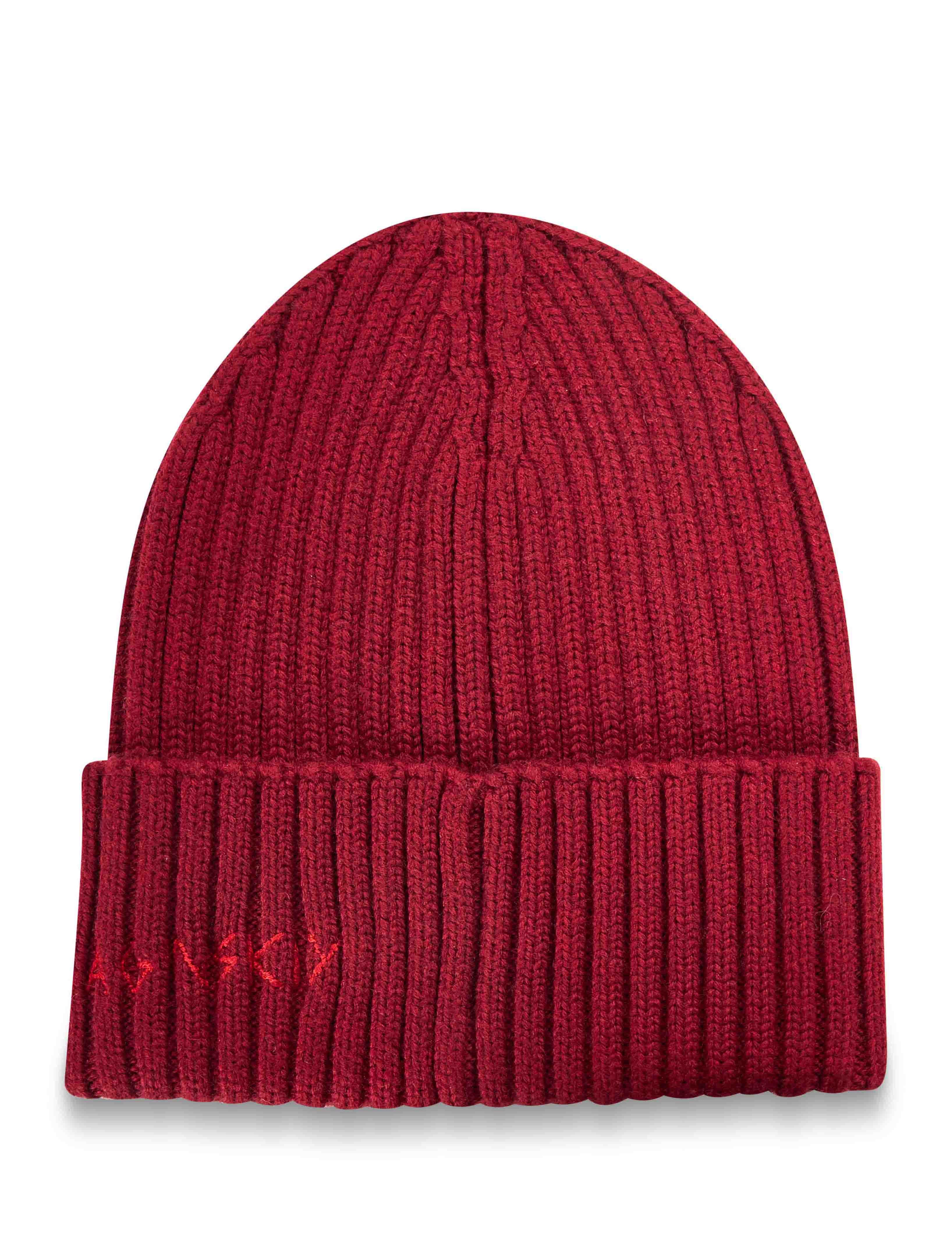 Beanie in misto lana con logo in bordeaux 