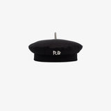 crystal-embellished<BR/>black cotton beret 