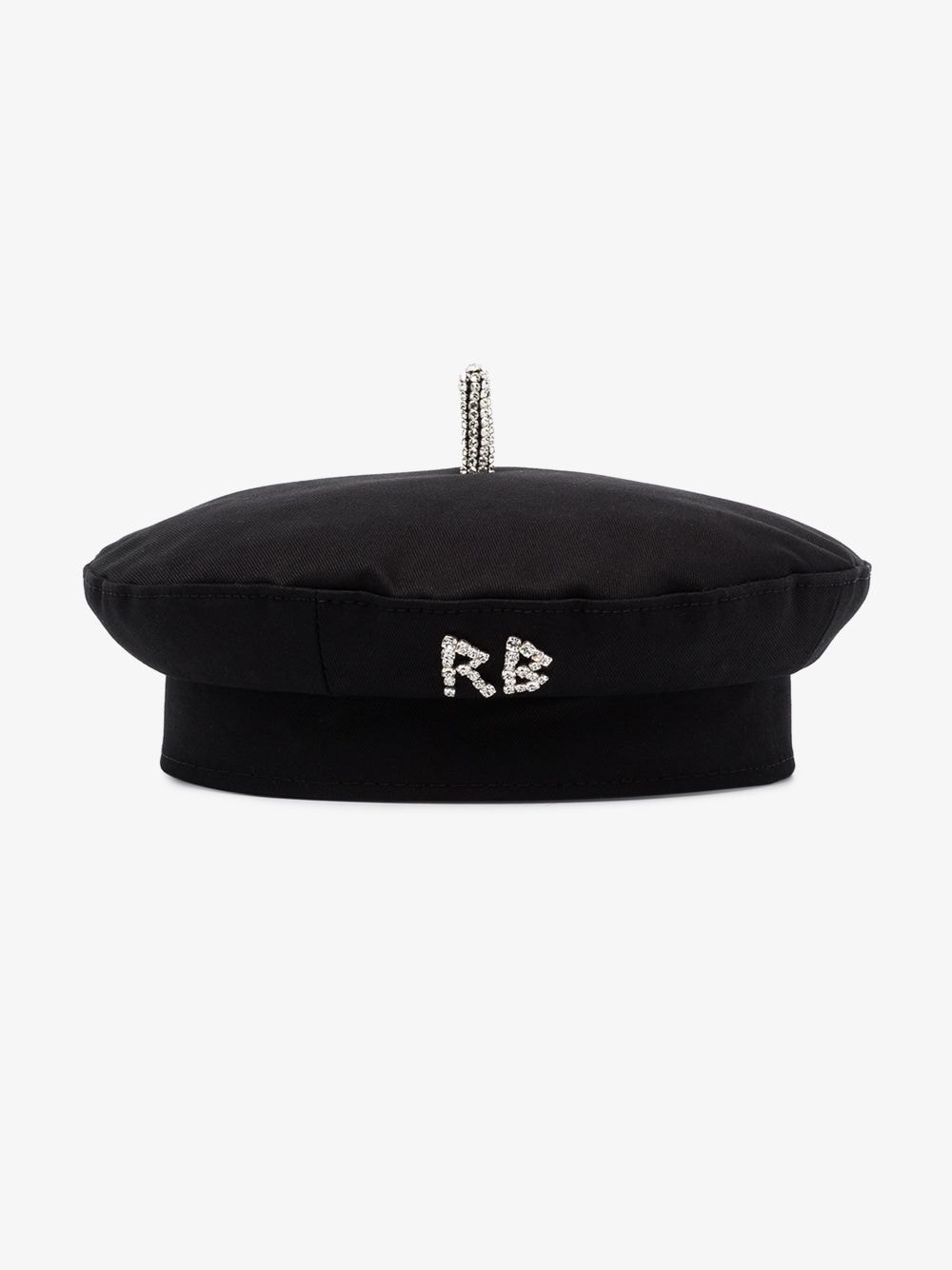 crystal-embellished<BR/>black cotton beret 
