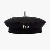 crystal-embellished<BR/>black cotton beret 