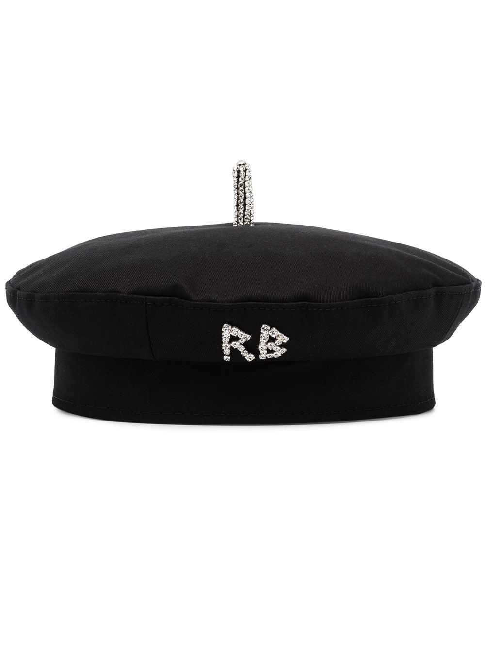 crystal-embellished<BR/>black cotton beret 