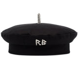crystal-embellished<BR/>black cotton beret 