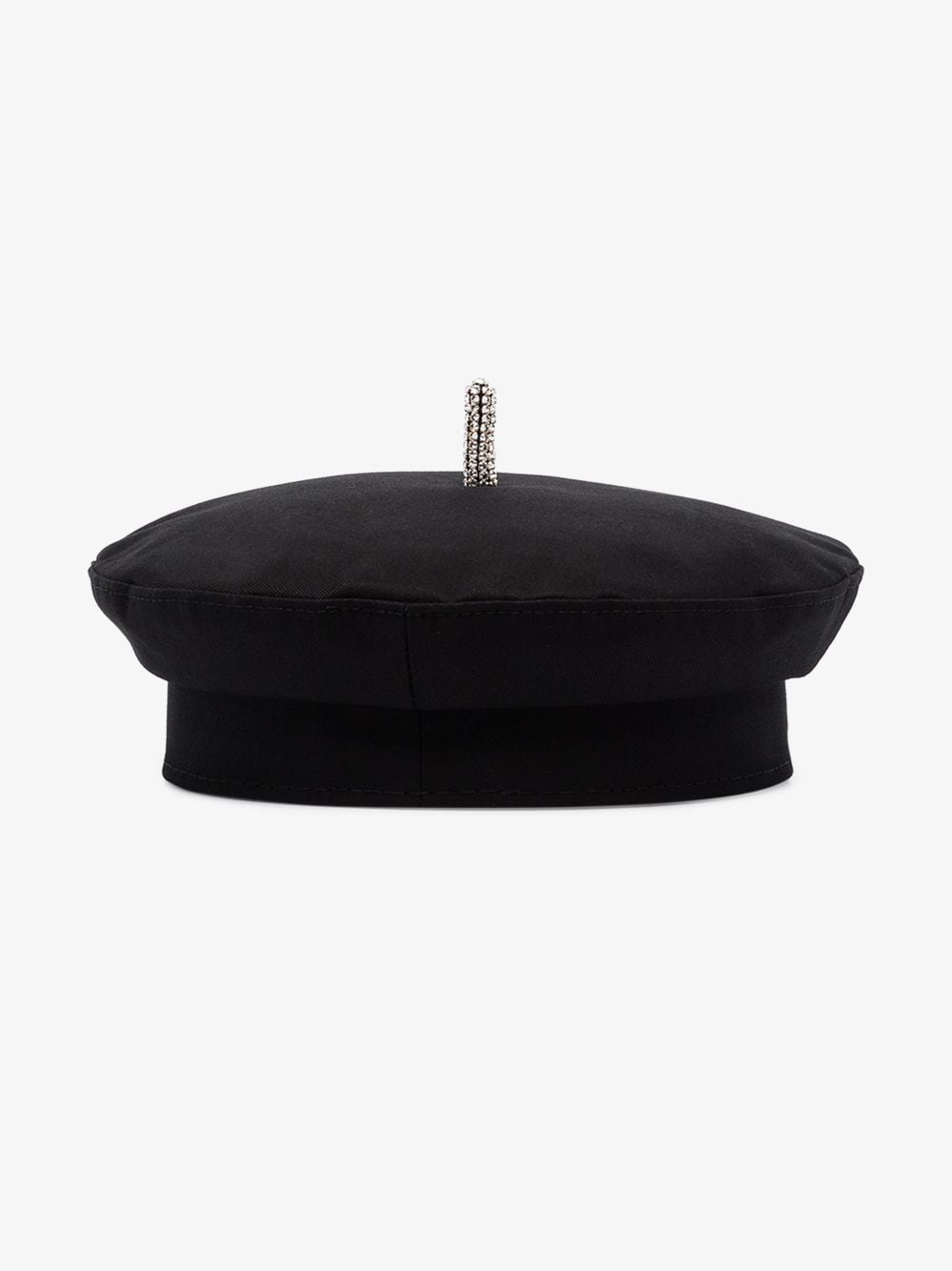 crystal-embellished<BR/>black cotton beret 