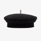 crystal-embellished<BR/>black cotton beret 