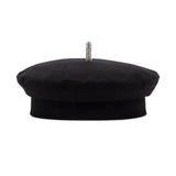 crystal-embellished<BR/>black cotton beret 