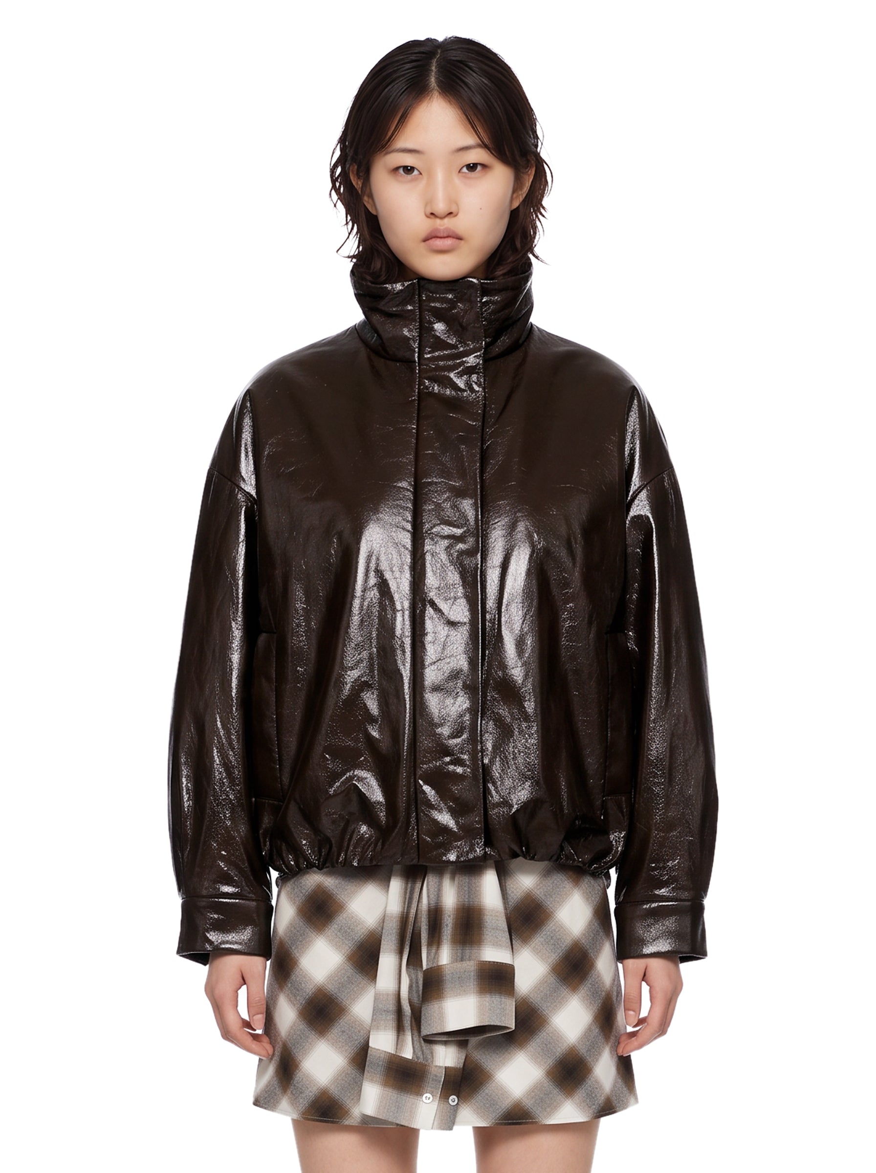 Giacca over in pelle marrone 