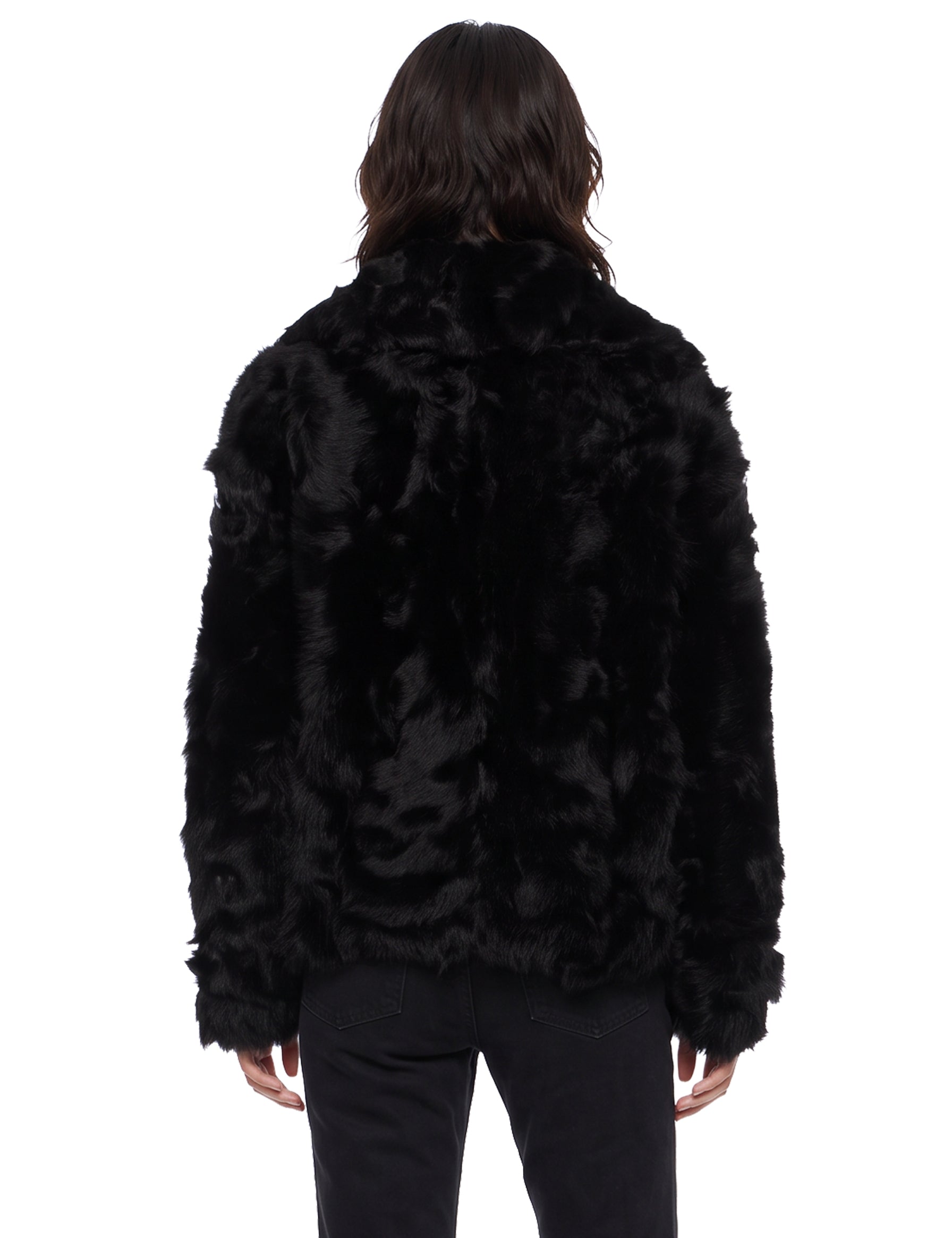 Giacca con scollo a V in shearling in nero 