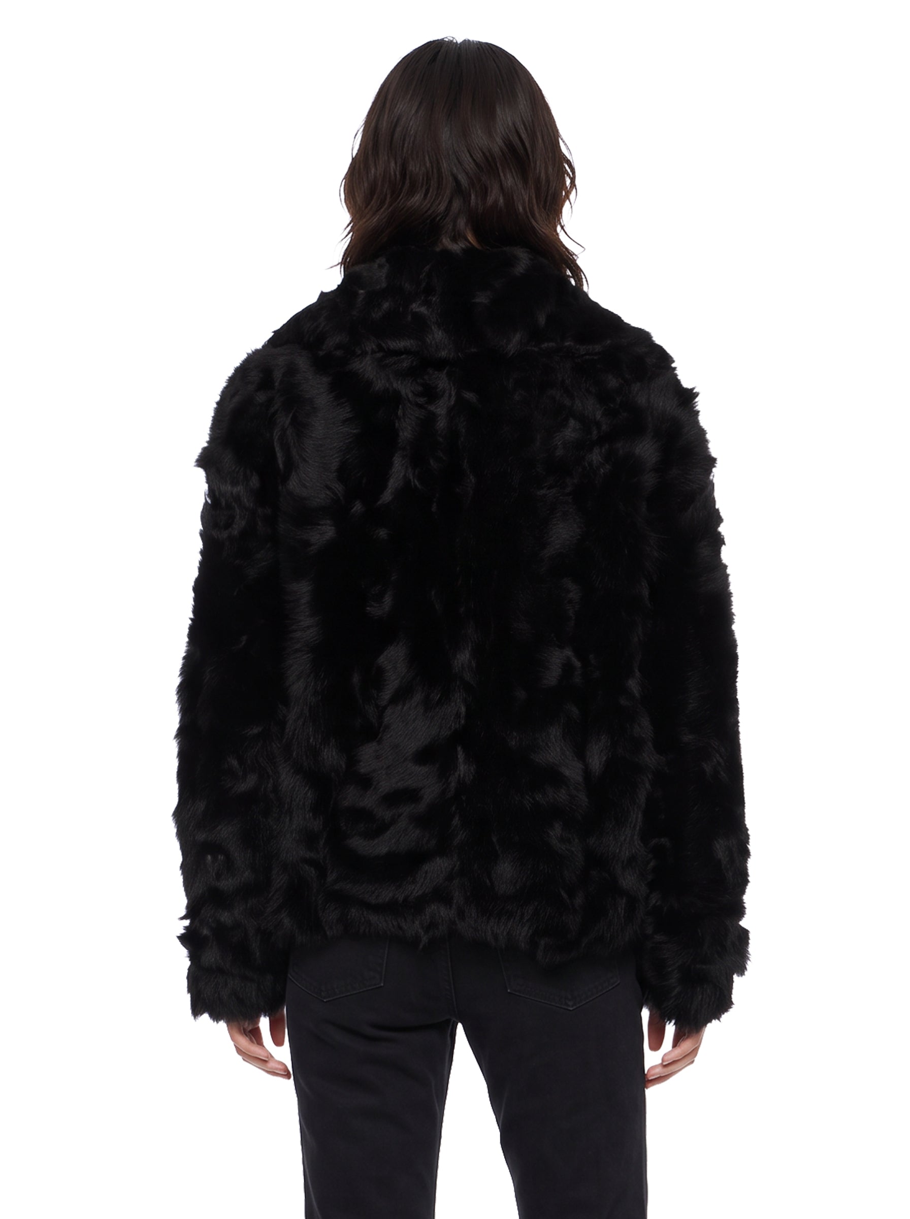 Giacca con scollo a V in shearling in nero 
