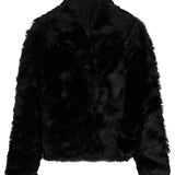 Giacca con scollo a V in shearling in nero 