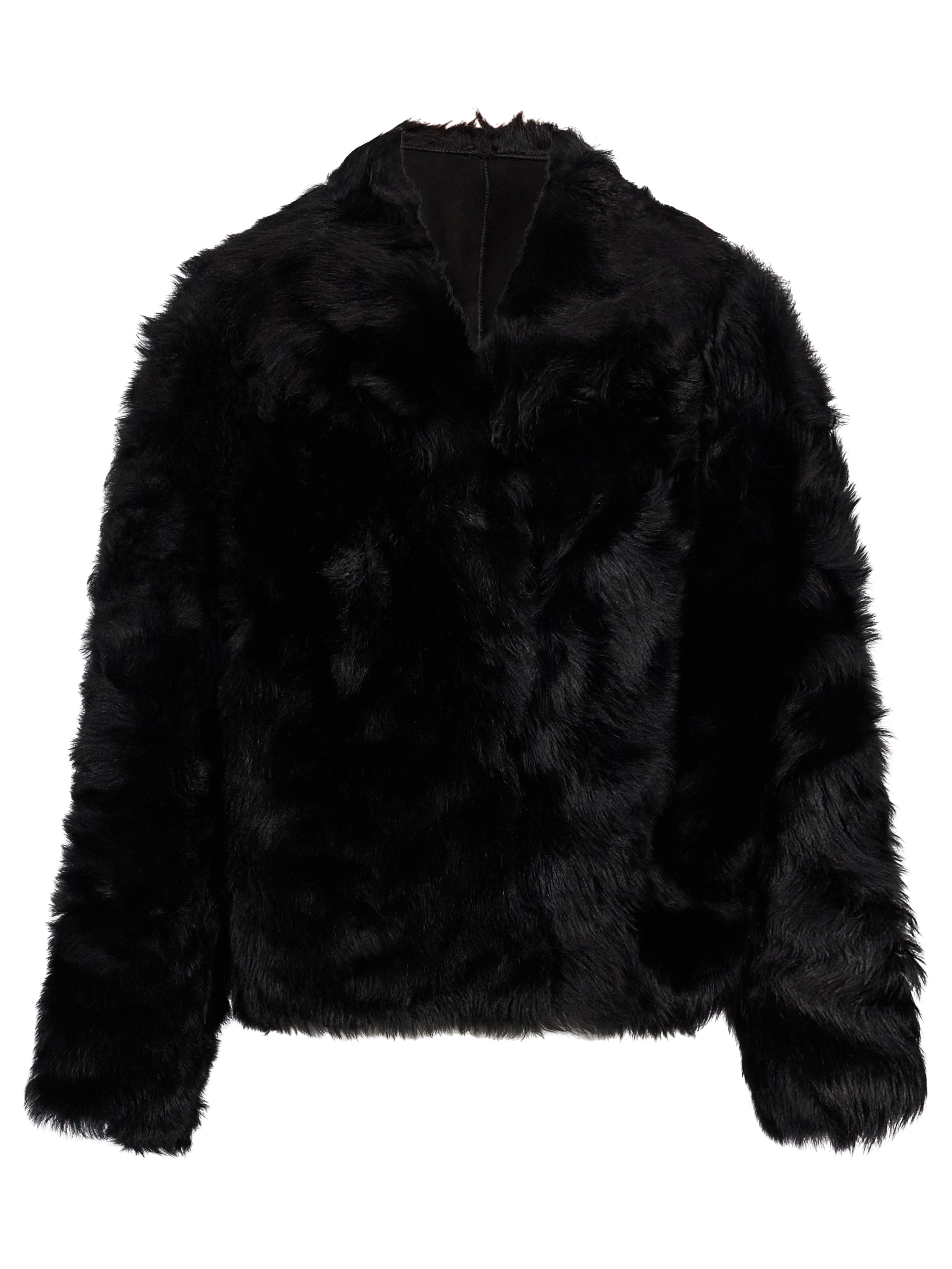 Giacca con scollo a V in shearling in nero 