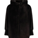 Cappotto con zip in shearling marrone 