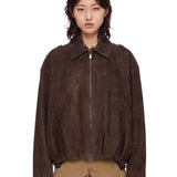 Giacca in pelle con zip in marrone 