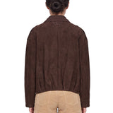 Giacca in pelle con zip in marrone 