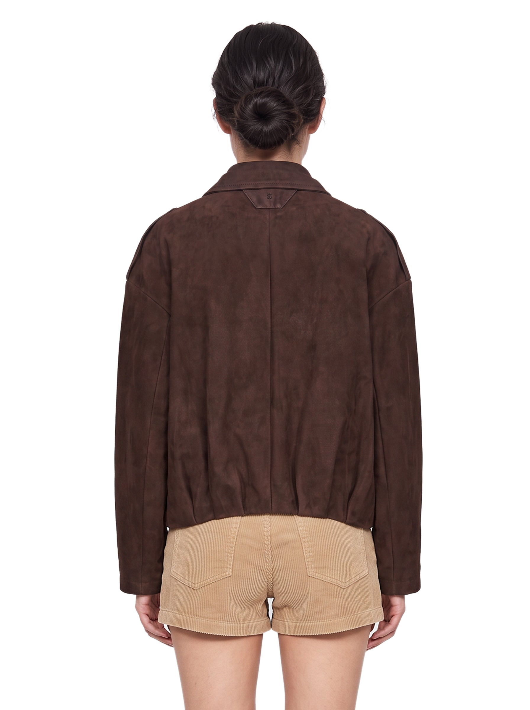 Giacca in pelle con zip in marrone 