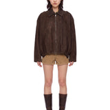 Giacca in pelle con zip in marrone 