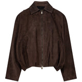 Giacca in pelle con zip in marrone 
