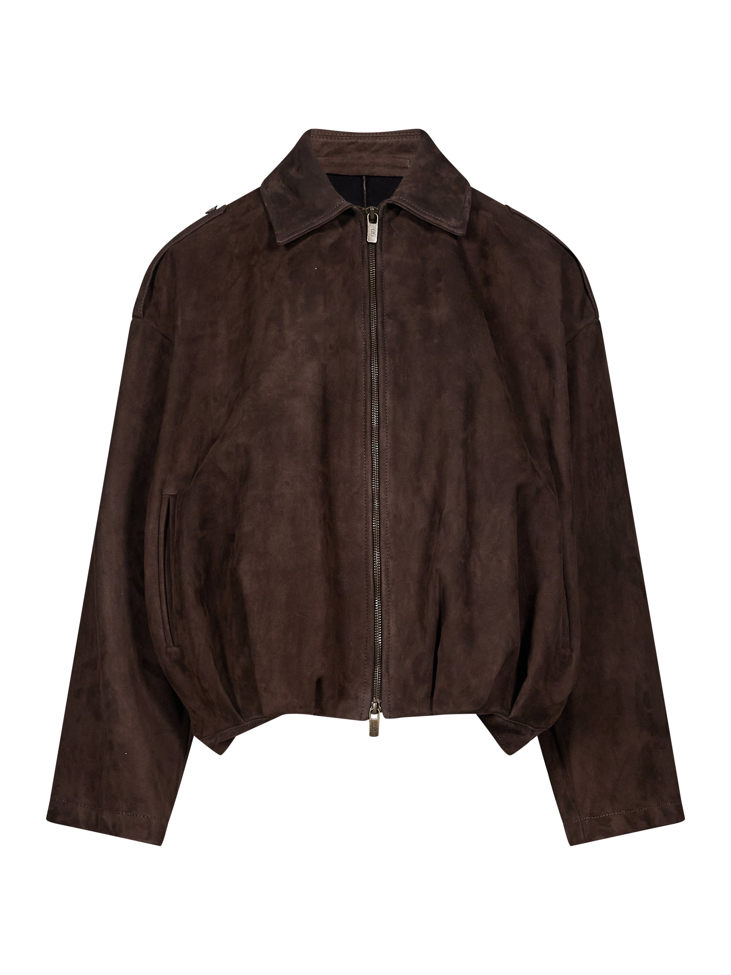 Giacca in pelle con zip in marrone 