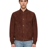 Bomber in pelle scamosciata marrone 