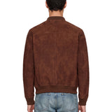 Bomber in pelle scamosciata marrone 
