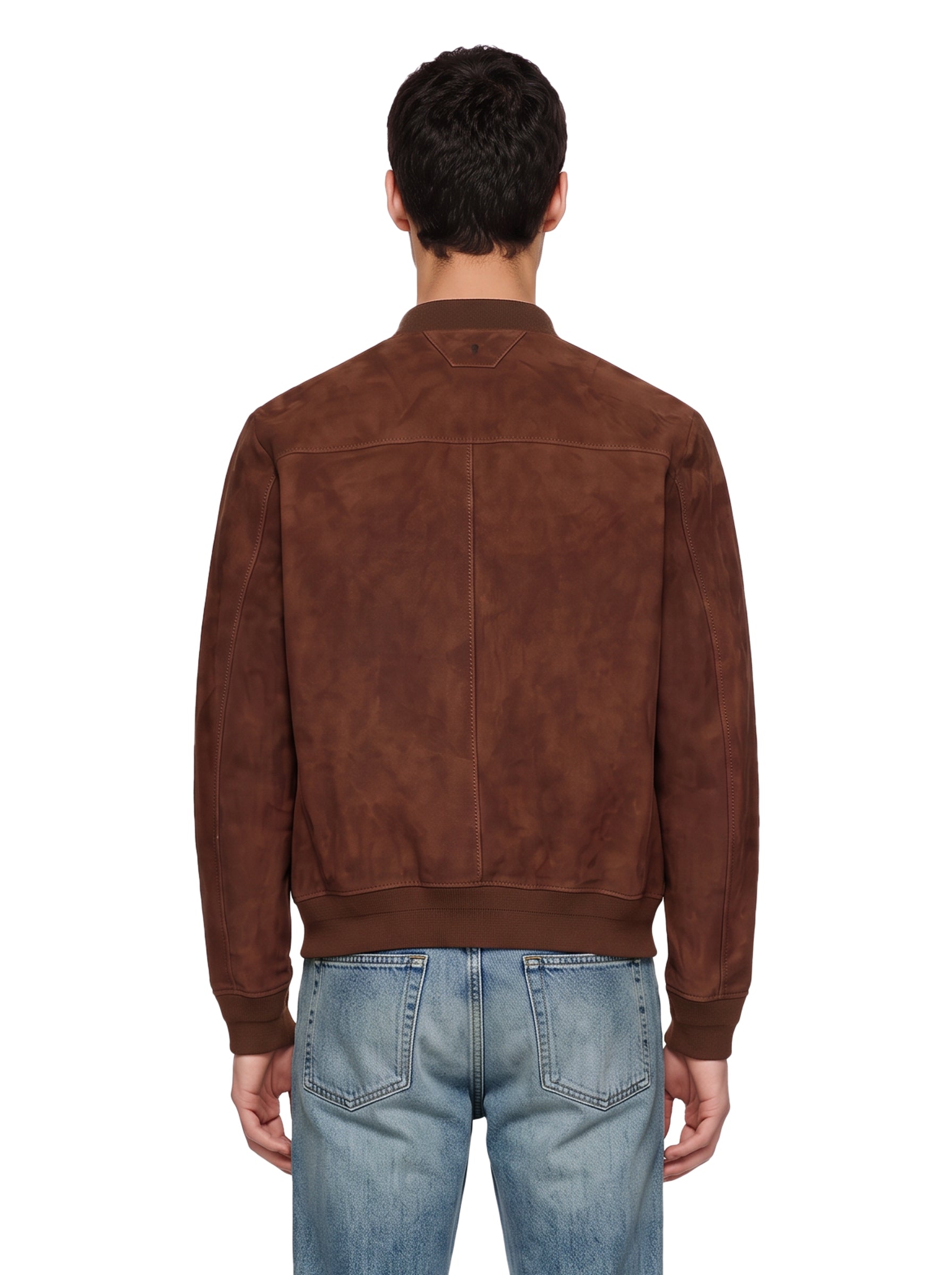 Bomber in pelle scamosciata marrone 