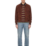 Bomber in pelle scamosciata marrone 