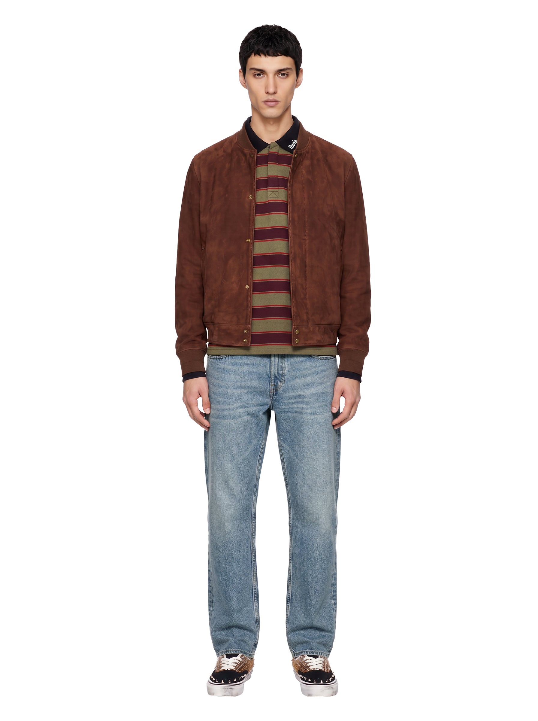 Bomber in pelle scamosciata marrone 