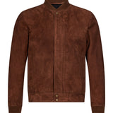 Bomber in pelle scamosciata marrone 