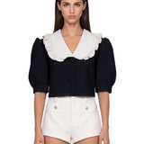 Cappotto corto con colletto in blu 