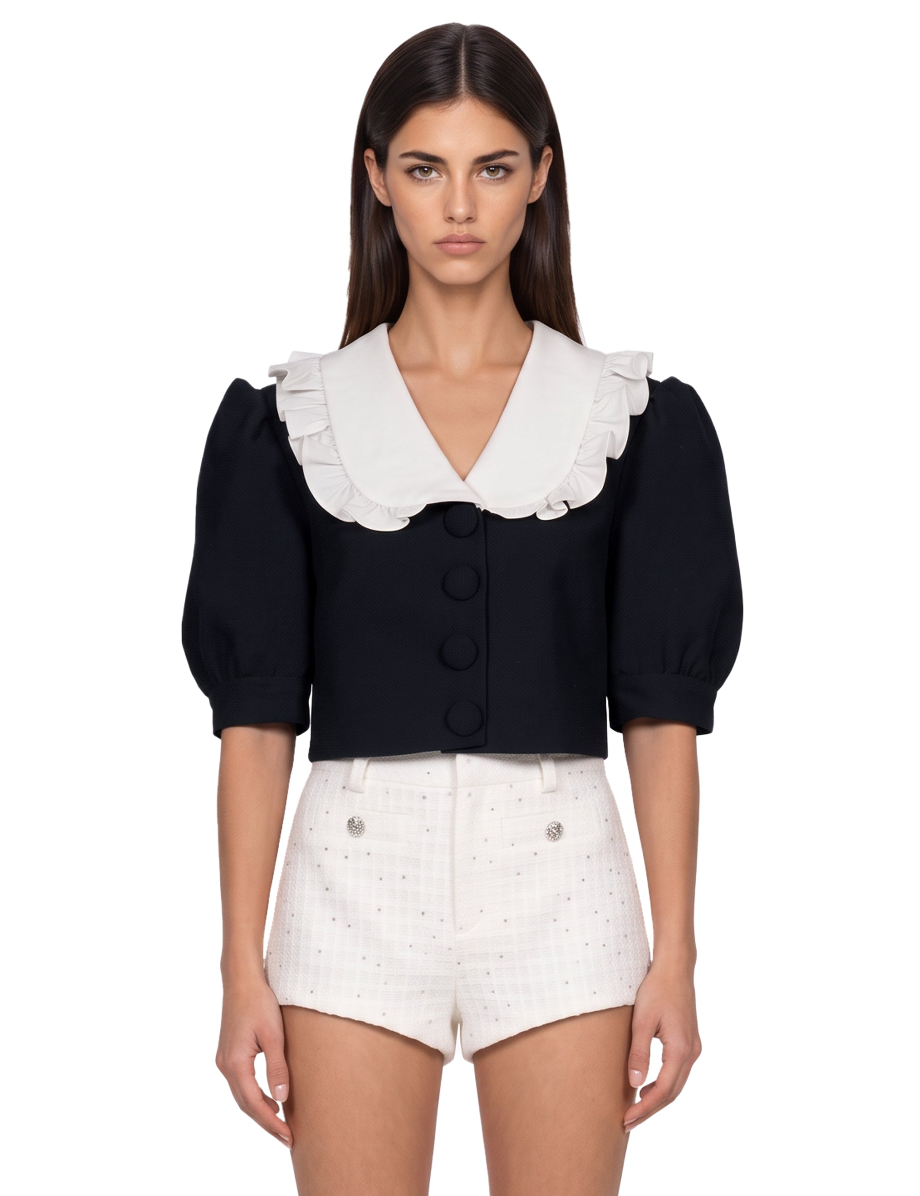 Cappotto corto con colletto in blu 