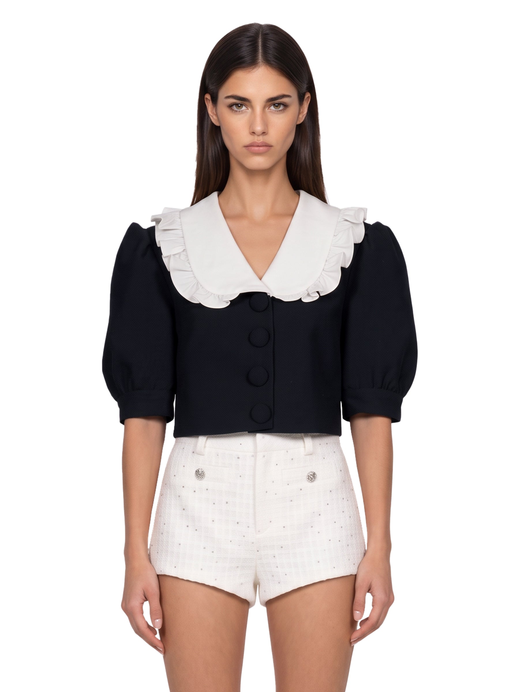 Cappotto corto con colletto in blu 