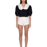 Cappotto corto con colletto in blu 