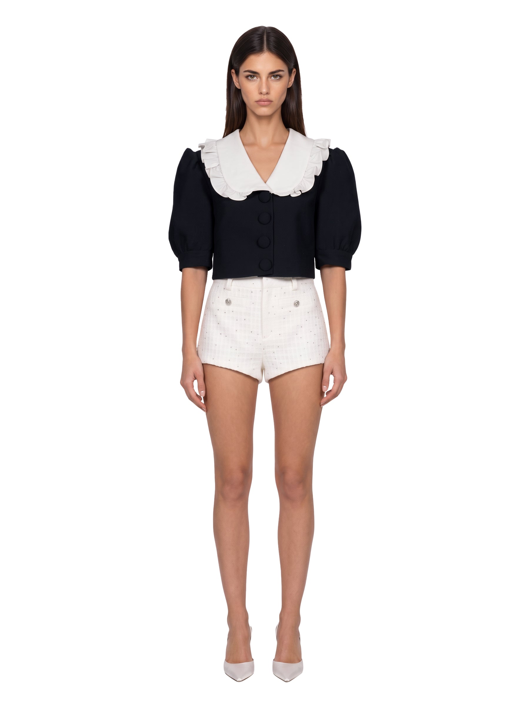Cappotto corto con colletto in blu 