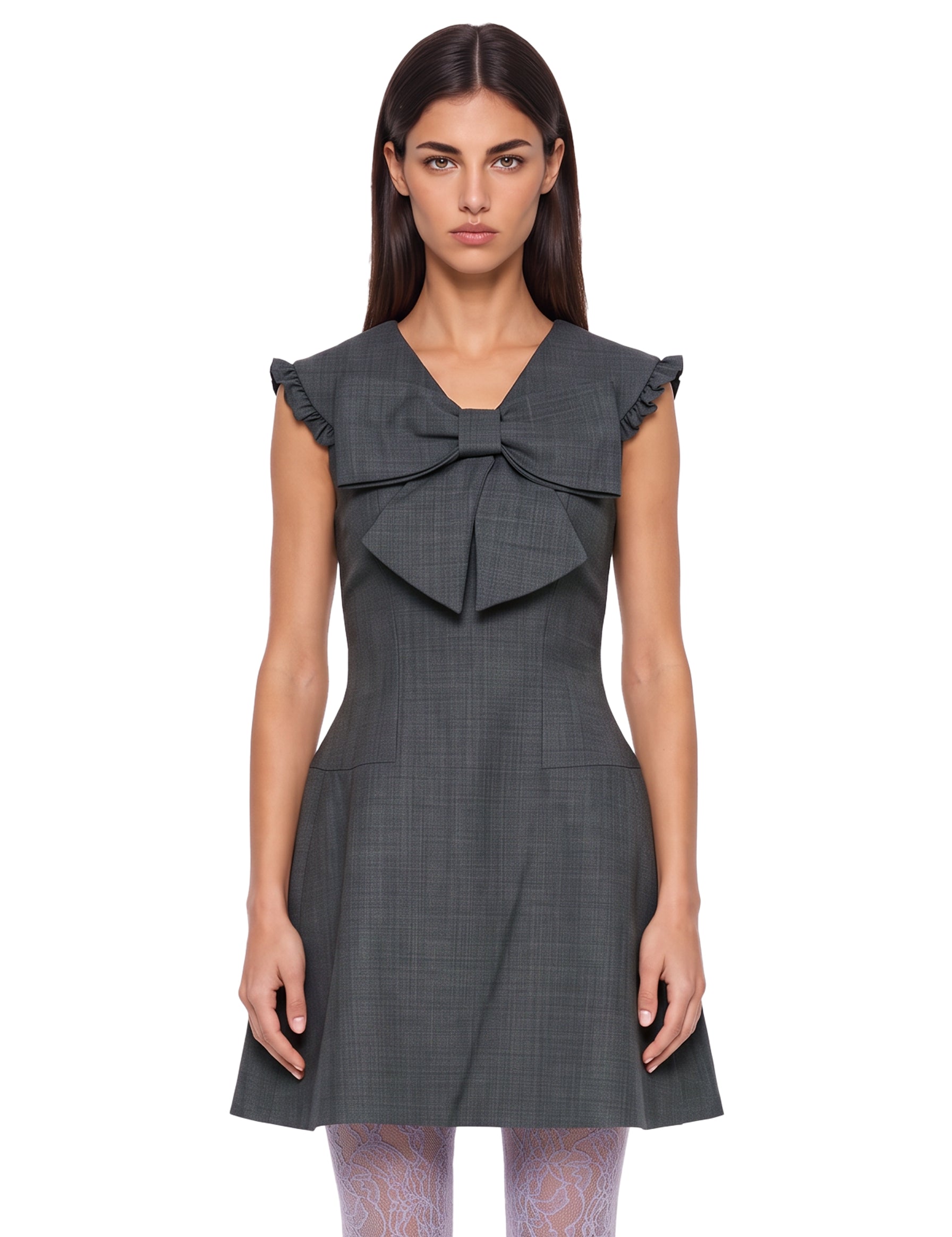 Abito mini con fiocco in grigio 