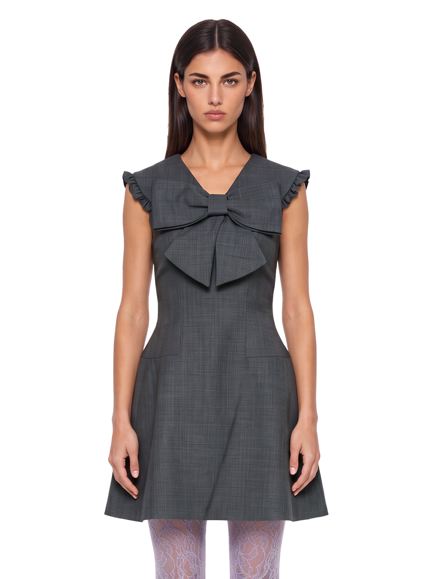 Abito mini con fiocco in grigio 