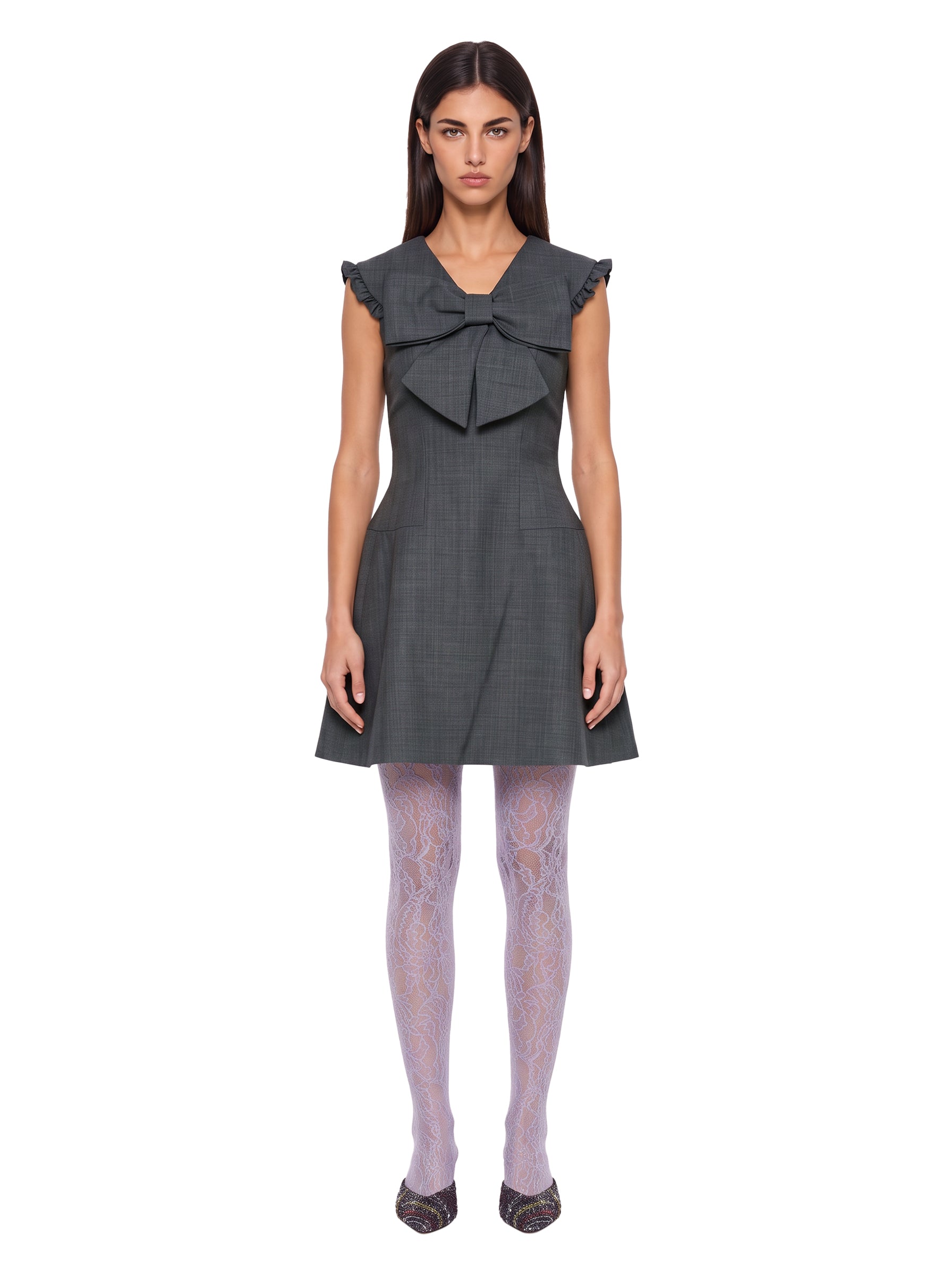 Abito mini con fiocco in grigio 