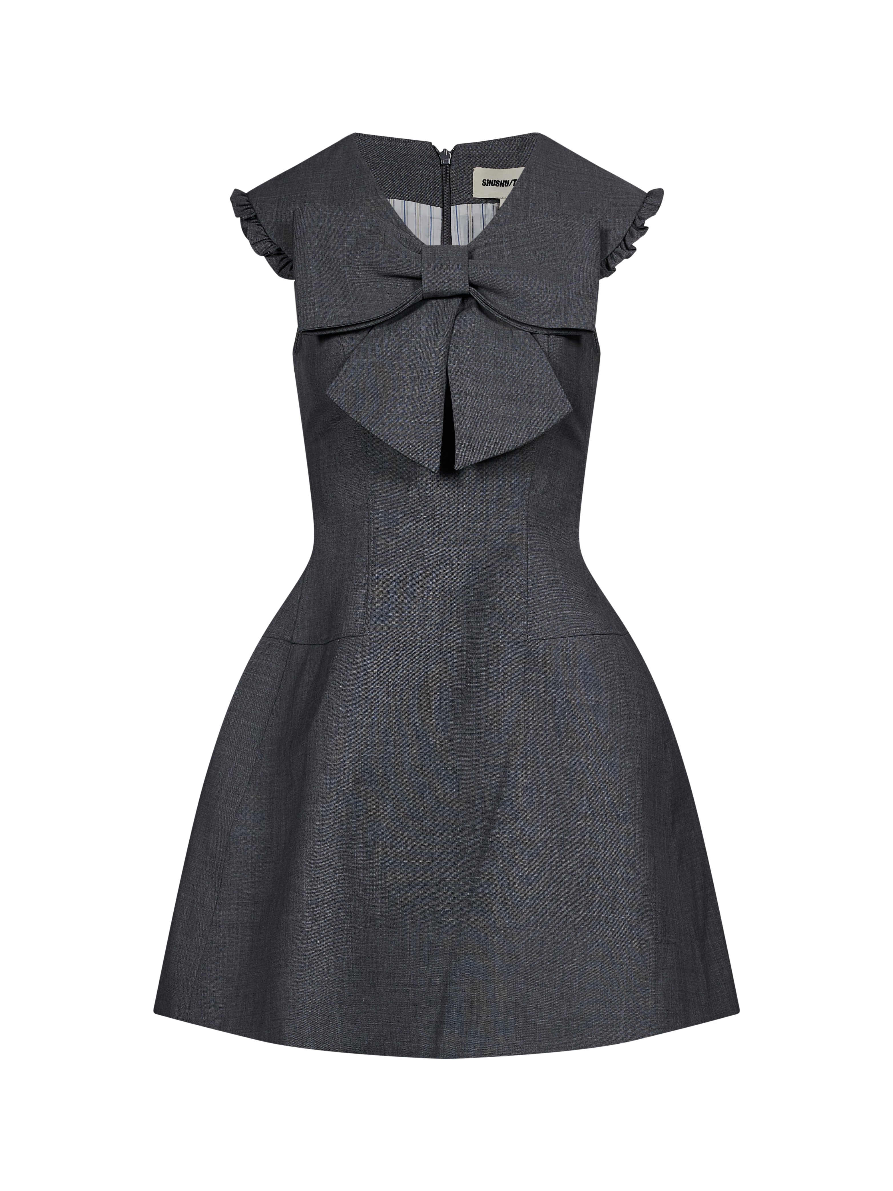Abito mini con fiocco in grigio 