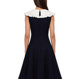 Abito midi colletto a contrasto in blu 