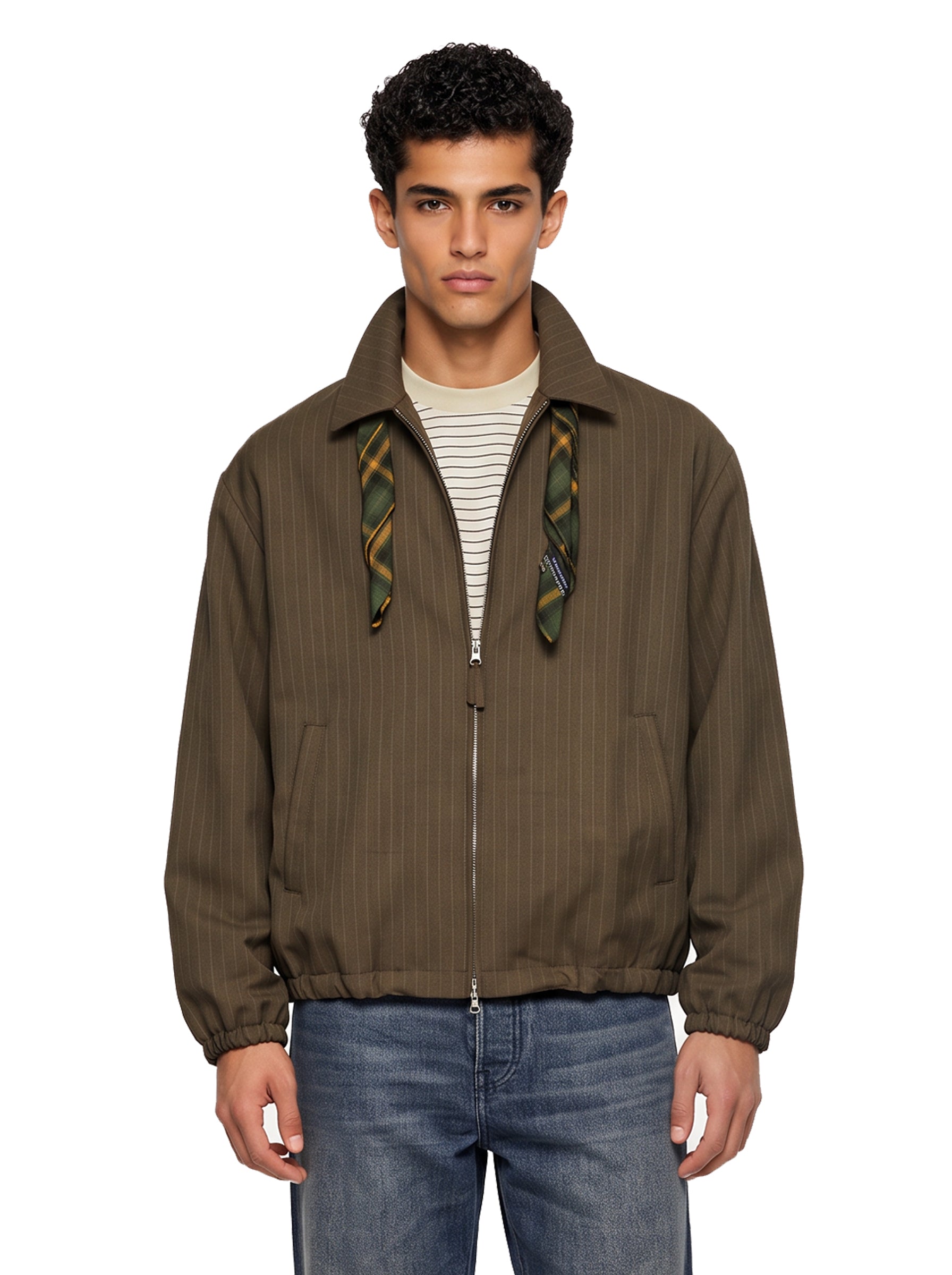 Bomber gessato in marrone 